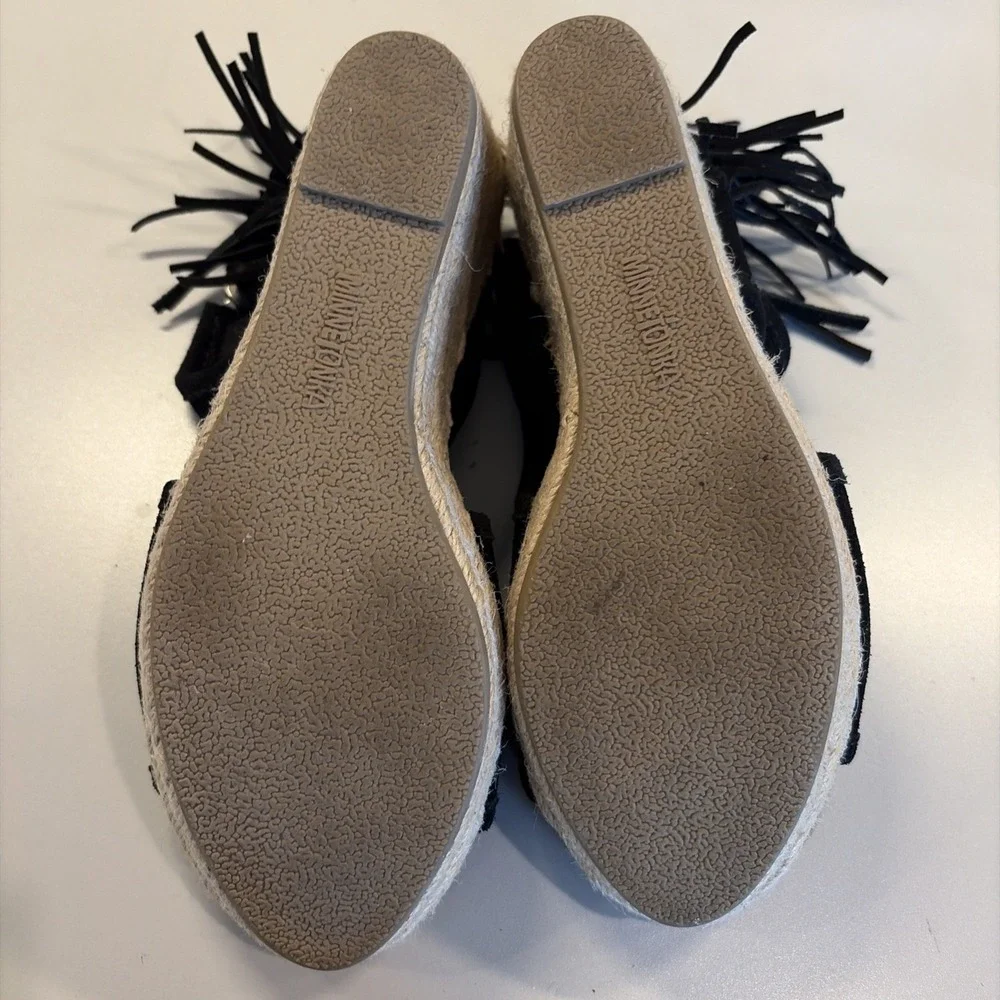 Wedge Espadrille Sandals Women 8 Blaire Black Suede Leather Fringe Festival Boho